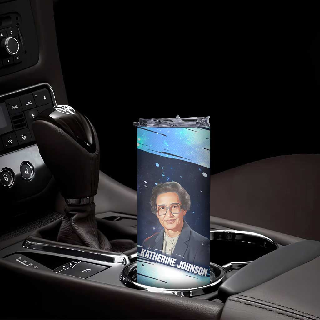 Katherine Johnson Skinny Tumbler with Galaxy Background, Hidden No More Quote and Rocket Brain Equation - African Pride