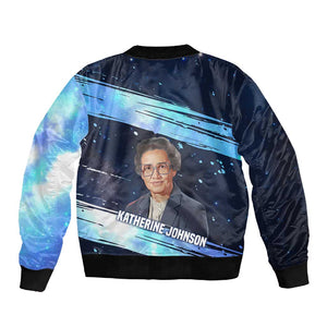 Katherine Johnson Sleeve Zip Bomber Jacket with Galaxy Background, Hidden No More Quote and Rocket Brain Equation - African Pride
