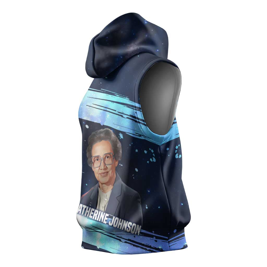 Katherine Johnson Sleeveless Hoodie with Galaxy Background, Hidden No More Quote and Rocket Brain Equation - African Pride