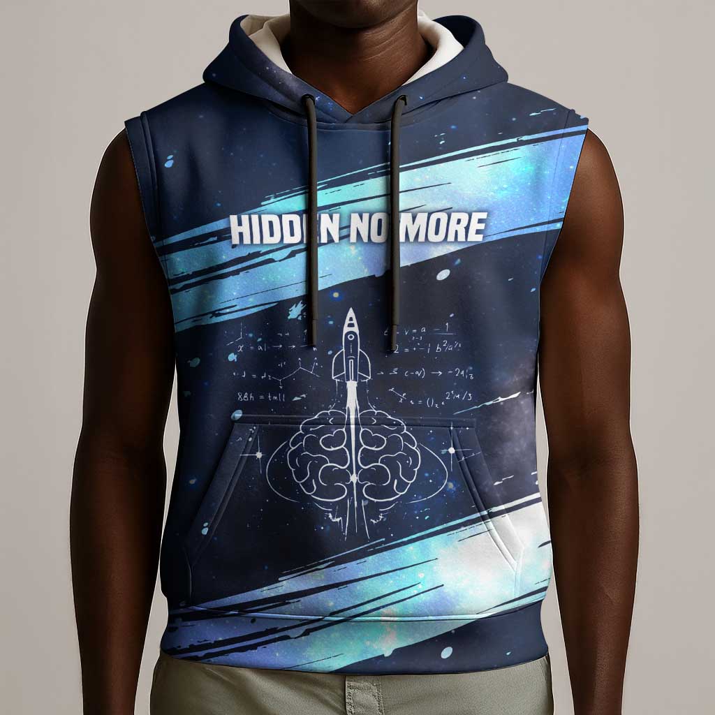 Katherine Johnson Sleeveless Hoodie with Galaxy Background, Hidden No More Quote and Rocket Brain Equation - African Pride
