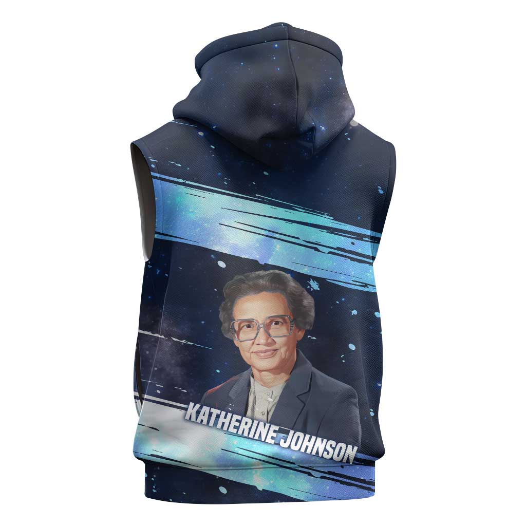 Katherine Johnson Sleeveless Zip Hoodie with Galaxy Background, Hidden No More Quote and Rocket Brain Equation - African Pride