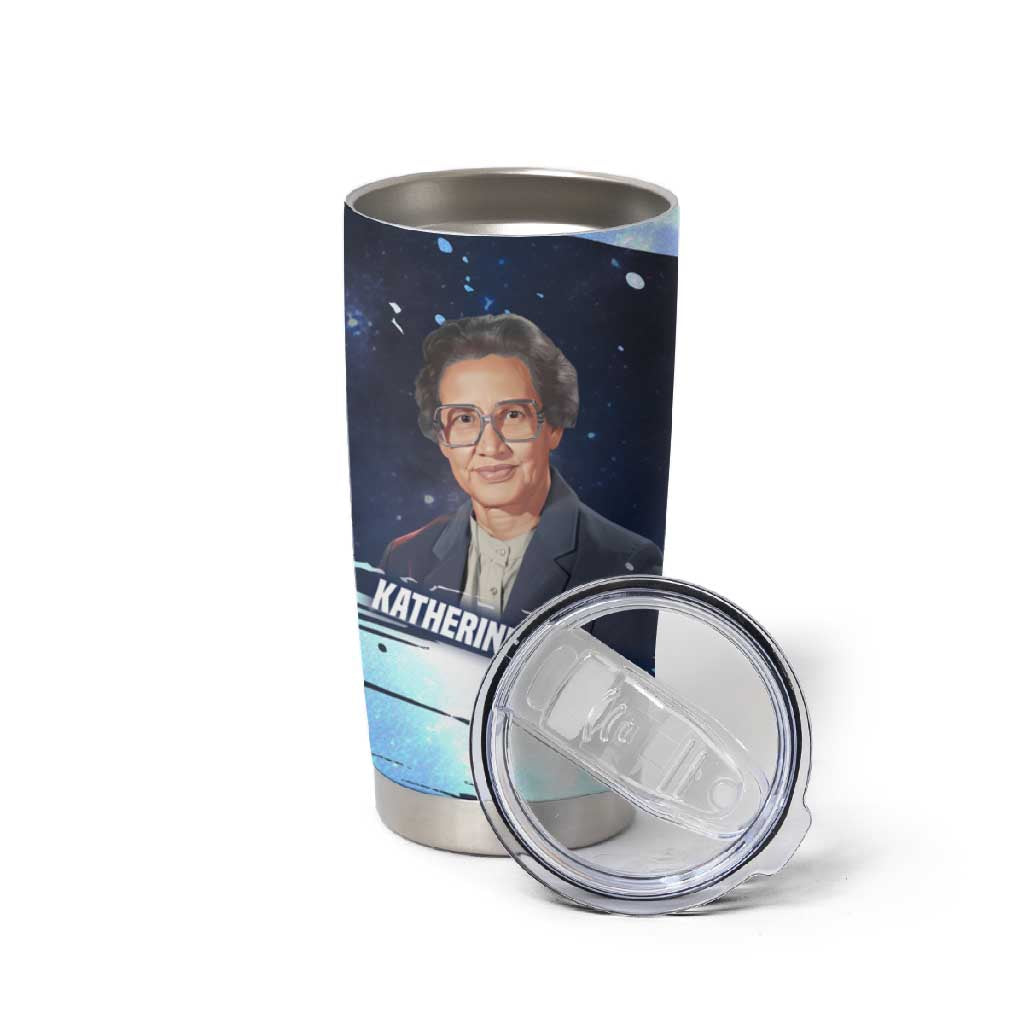 Katherine Johnson Tumbler Cup with Galaxy Background, Hidden No More Quote and Rocket Brain Equation - African Pride