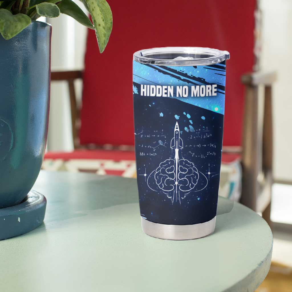 Katherine Johnson Tumbler Cup with Galaxy Background, Hidden No More Quote and Rocket Brain Equation - African Pride