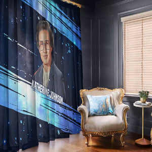 Katherine Johnson Window Curtain with Galaxy Background, Hidden No More Quote and Rocket Brain Equation - African Pride
