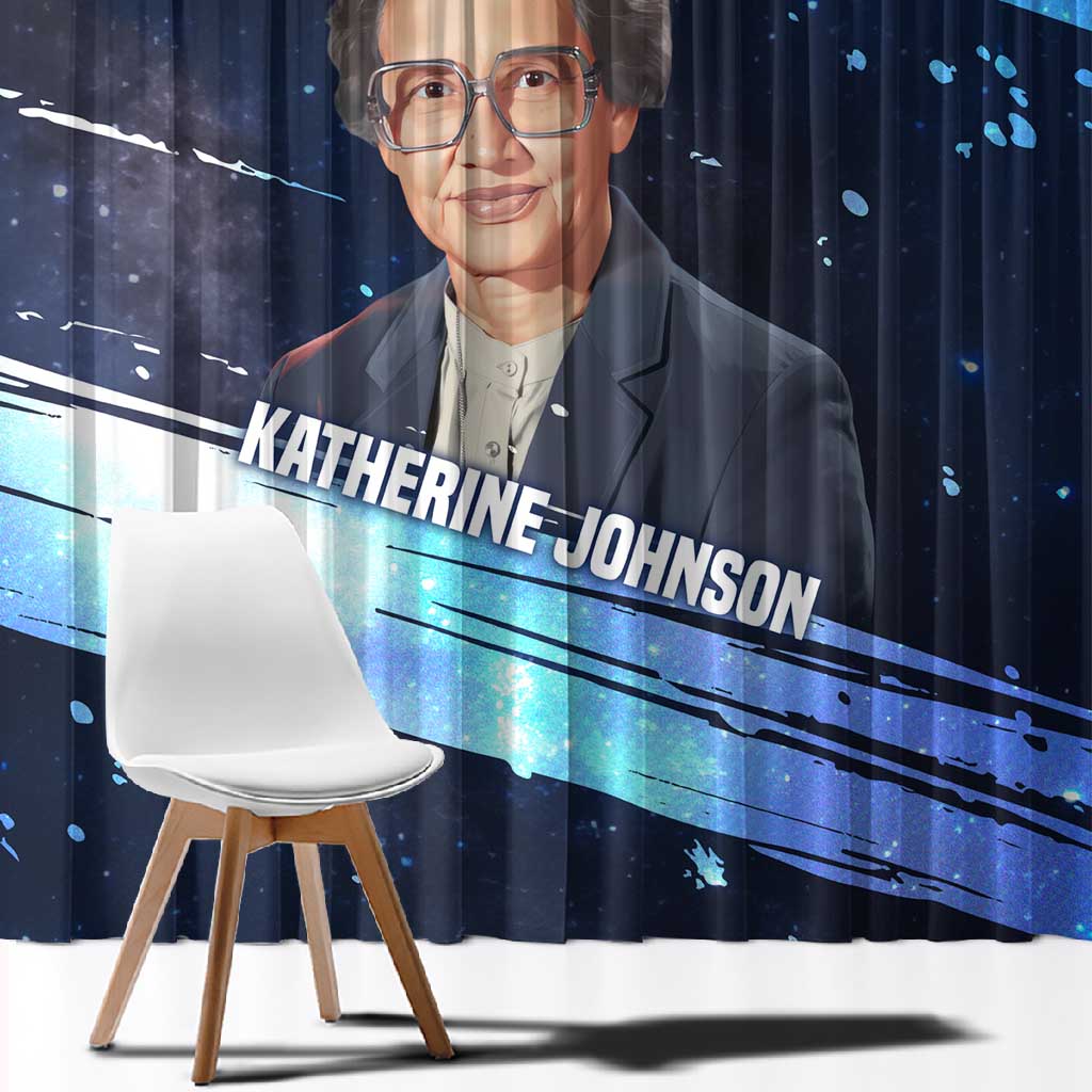 Katherine Johnson Window Curtain with Galaxy Background, Hidden No More Quote and Rocket Brain Equation - African Pride