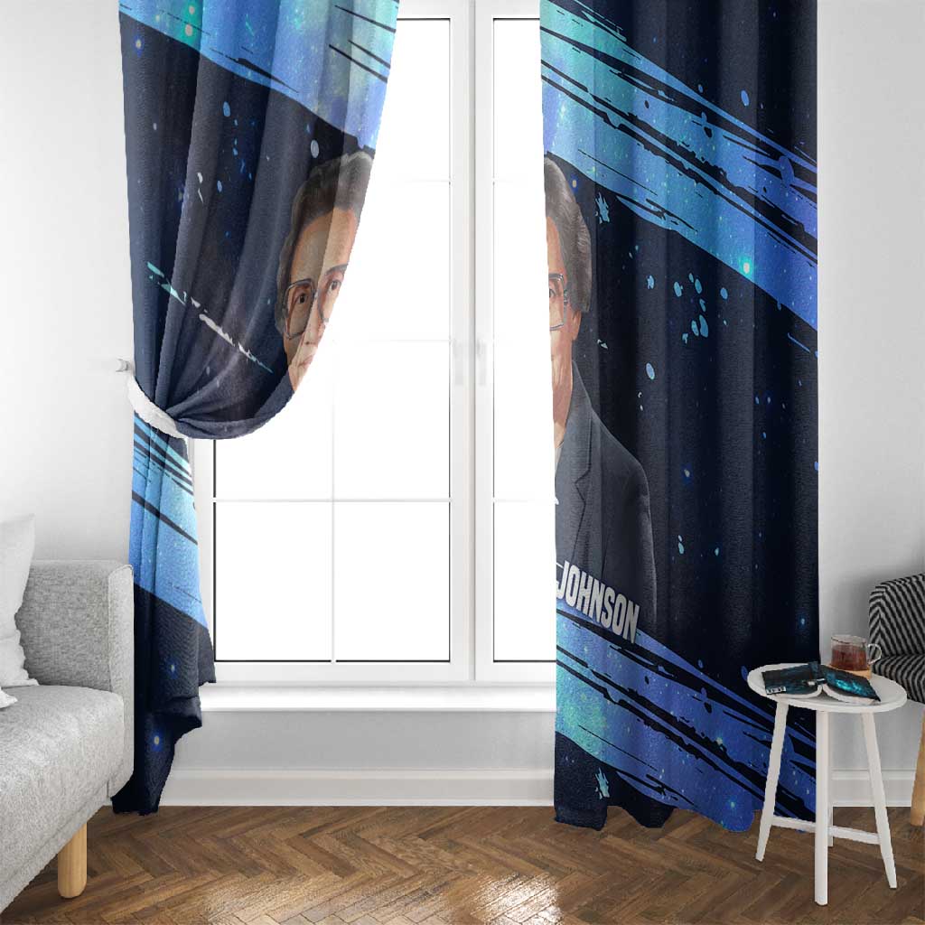 Katherine Johnson Window Curtain with Galaxy Background, Hidden No More Quote and Rocket Brain Equation - African Pride
