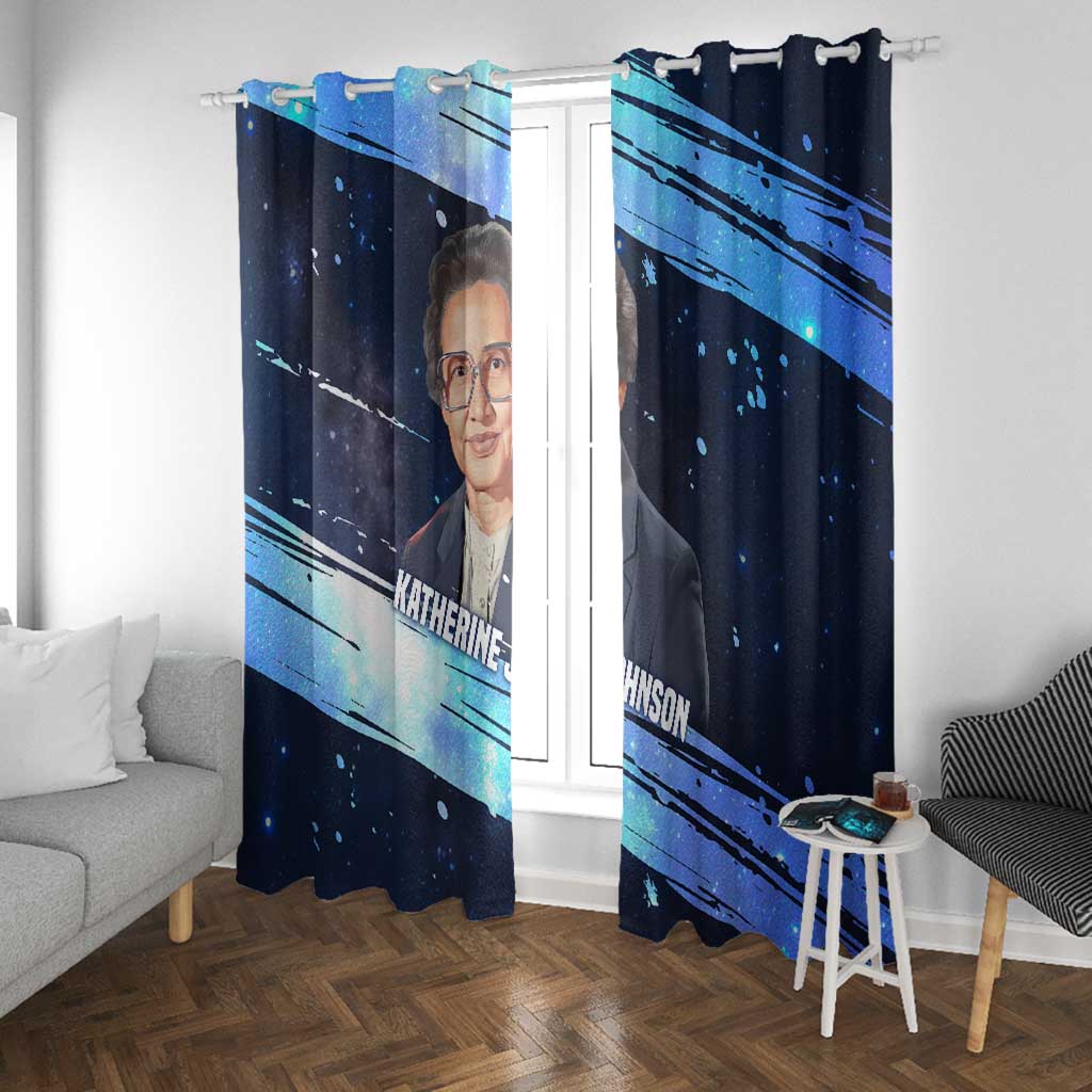 Katherine Johnson Window Curtain with Galaxy Background, Hidden No More Quote and Rocket Brain Equation - African Pride