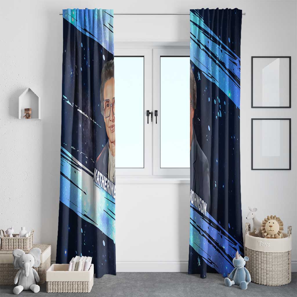 Katherine Johnson Window Curtain with Galaxy Background, Hidden No More Quote and Rocket Brain Equation - African Pride