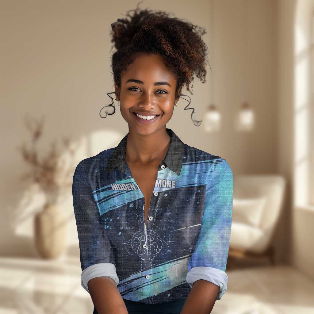 Katherine Johnson Women Casual Shirt with Galaxy Background, Hidden No More Quote and Rocket Brain Equation - African Pride