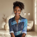 Katherine Johnson Women Casual Shirt with Galaxy Background, Hidden No More Quote and Rocket Brain Equation - African Pride
