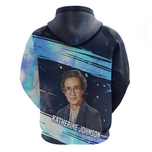 Katherine Johnson Zip Hoodie with Galaxy Background, Hidden No More Quote and Rocket Brain Equation - African Pride