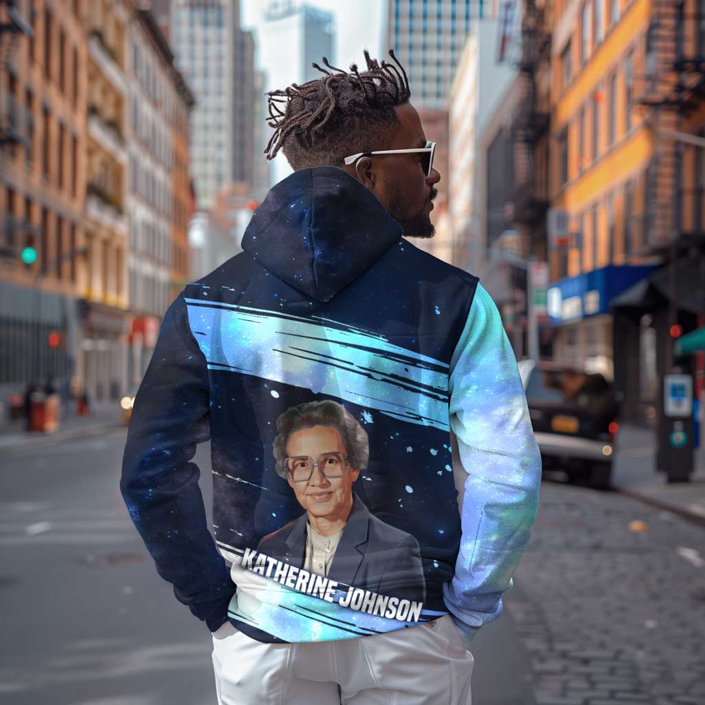Katherine Johnson Zip Hoodie with Galaxy Background, Hidden No More Quote and Rocket Brain Equation - African Pride
