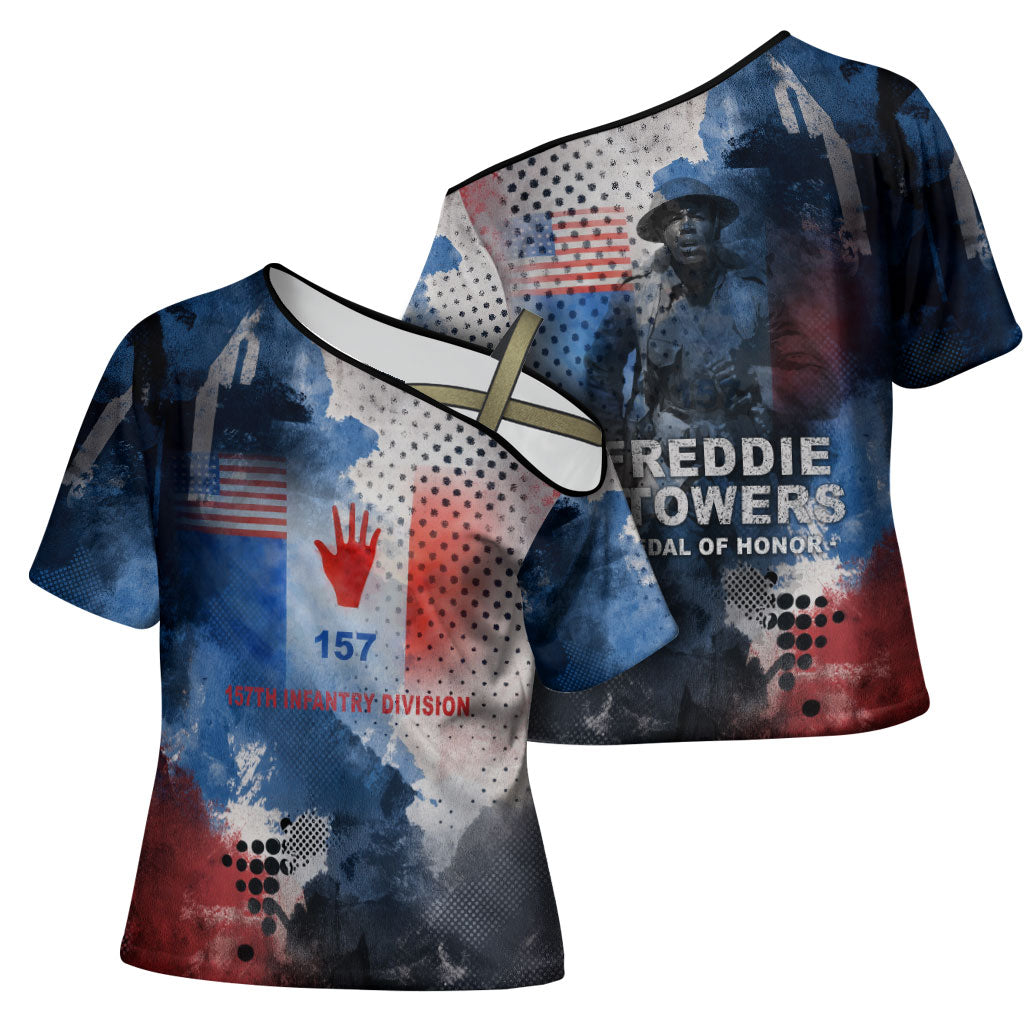 Freddie Stowers Cross Shoulder Shirt African American Military Hero - Medal Of Honor 157th Infantry Division