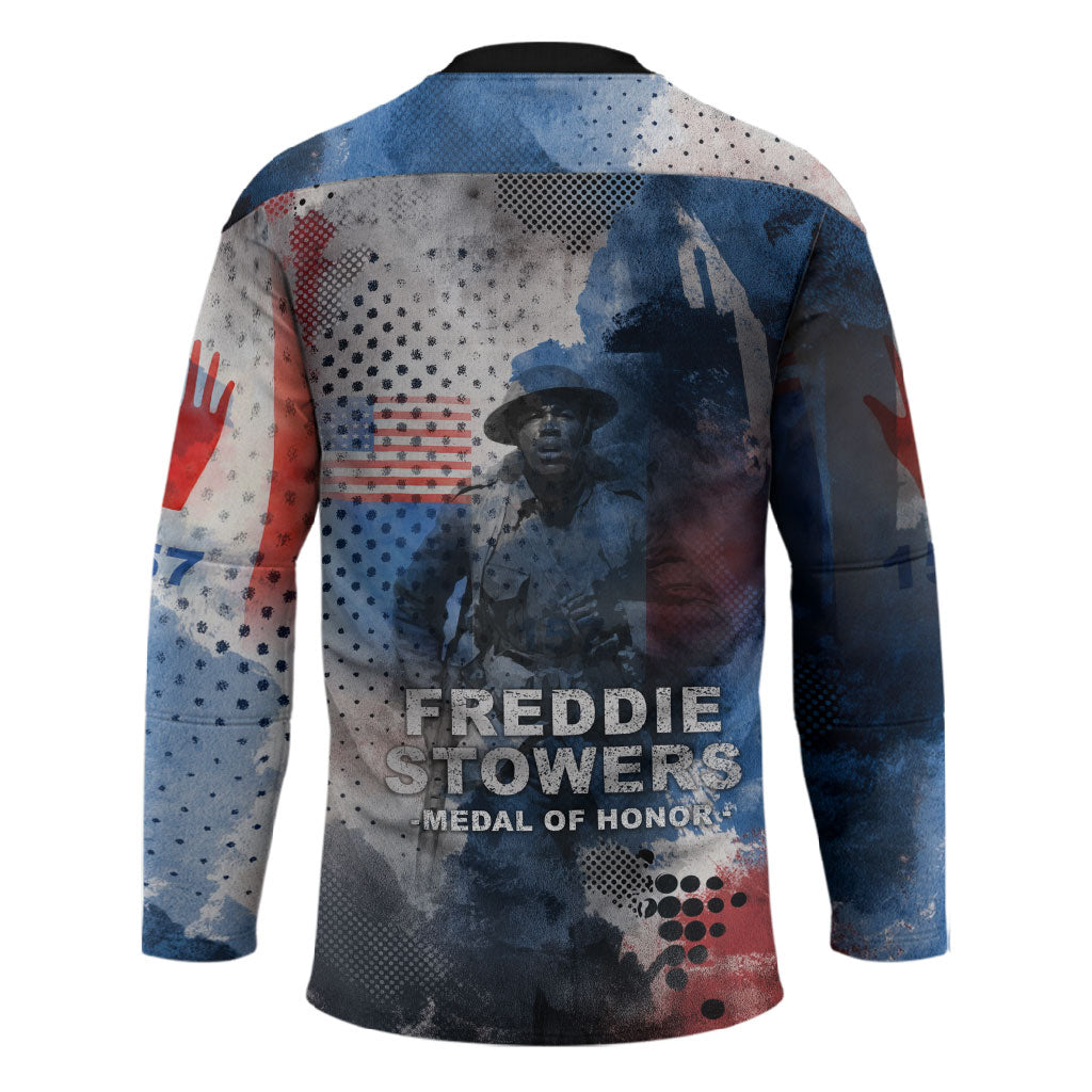 Freddie Stowers Hockey Jersey African American Military Hero - Medal Of Honor 157th Infantry Division