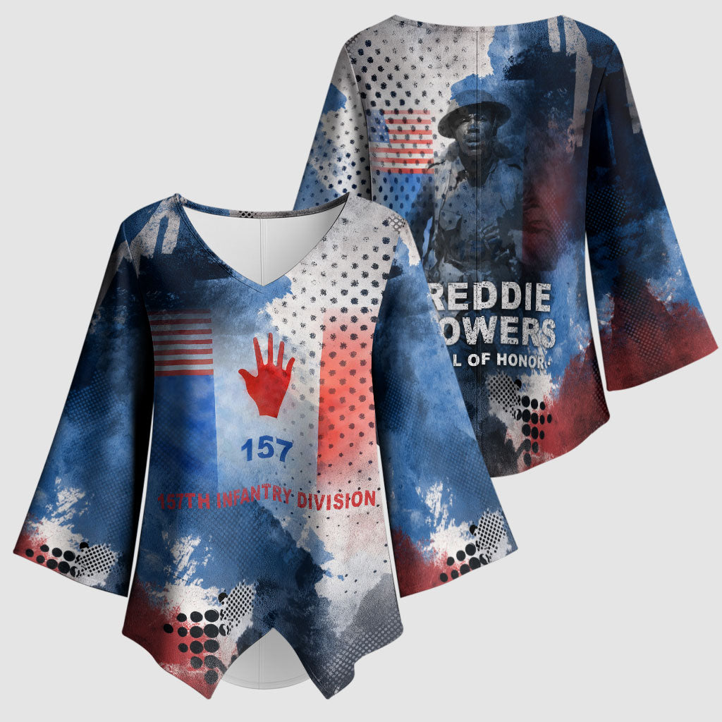 Freddie Stowers Kimono Sleeve Blouse African American Military Hero - Medal Of Honor 157th Infantry Division
