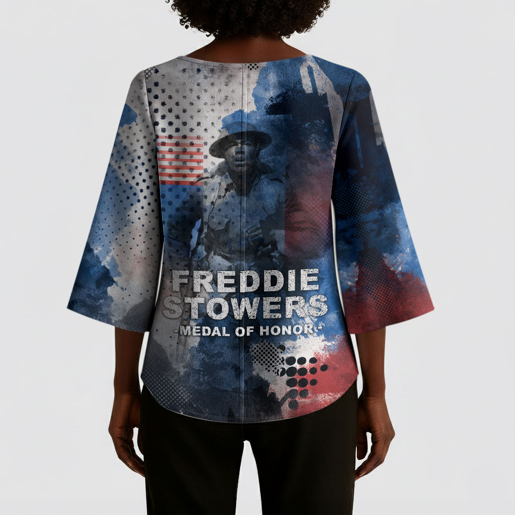 Freddie Stowers Kimono Sleeve Blouse African American Military Hero - Medal Of Honor 157th Infantry Division