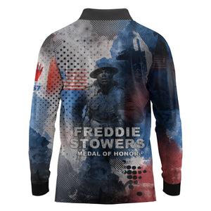 Freddie Stowers Long Sleeve Polo Shirt African American Military Hero - Medal Of Honor 157th Infantry Division