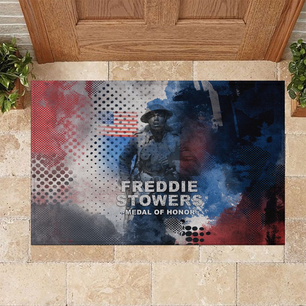 Freddie Stowers Rubber Doormat African American Military Hero - Medal Of Honor 157th Infantry Division