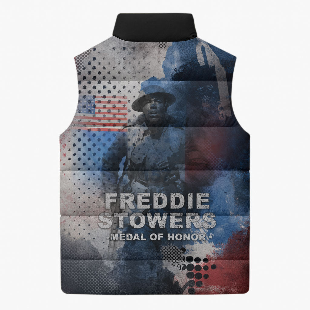 Freddie Stowers Sleeveless Puffer Jacket African American Military Hero - Medal Of Honor 157th Infantry Division