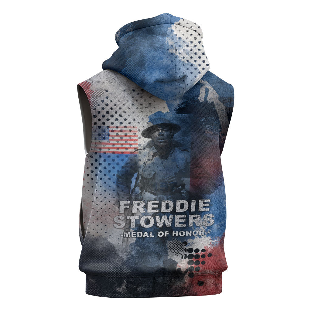Freddie Stowers Sleeveless Zip Hoodie African American Military Hero - Medal Of Honor 157th Infantry Division