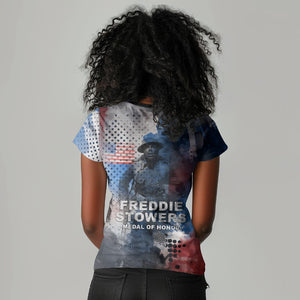 Freddie Stowers Women V-Neck T-Shirt African American Military Hero - Medal Of Honor 157th Infantry Division