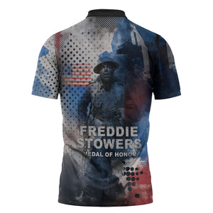 Freddie Stowers Zipper Polo Shirt African American Military Hero - Medal Of Honor 157th Infantry Division