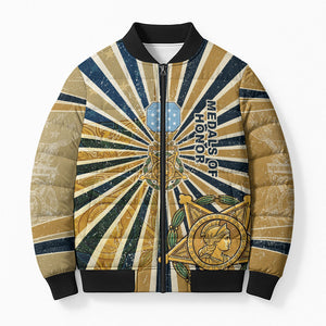 Freddie Stowers Bomber Puffer Jacket Medal Of Honor Hero - Vintage Retro Sunburst - Military Valor Heritage