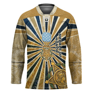 Freddie Stowers Hockey Jersey Medal Of Honor Hero - Vintage Retro Sunburst - Military Valor Heritage