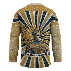 Freddie Stowers Hockey Jersey Medal Of Honor Hero - Vintage Retro Sunburst - Military Valor Heritage