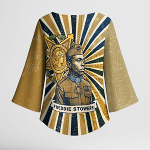 Freddie Stowers Kimono Sleeve Blouse Medal Of Honor Hero - Vintage Retro Sunburst - Military Valor Heritage