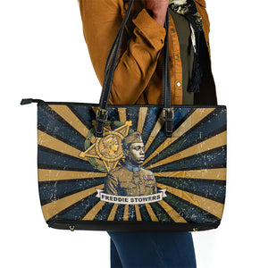 Freddie Stowers Leather Tote Bag Medal Of Honor Hero - Vintage Retro Sunburst - Military Valor Heritage