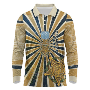 Freddie Stowers Long Sleeve Polo Shirt Medal Of Honor Hero - Vintage Retro Sunburst - Military Valor Heritage