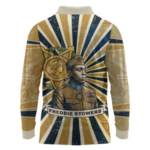 Freddie Stowers Long Sleeve Polo Shirt Medal Of Honor Hero - Vintage Retro Sunburst - Military Valor Heritage