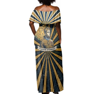 Freddie Stowers Off Shoulder Maxi Dress Medal Of Honor Hero - Vintage Retro Sunburst - Military Valor Heritage