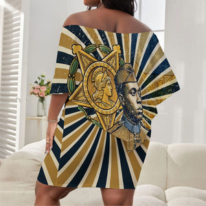 Freddie Stowers Off Shoulder Short Dress Medal Of Honor Hero - Vintage Retro Sunburst - Military Valor Heritage