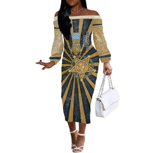 Freddie Stowers Off The Shoulder Long Sleeve Dress Medal Of Honor Hero - Vintage Retro Sunburst - Military Valor Heritage