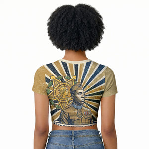 Freddie Stowers Raglan Cropped T shirt Medal Of Honor Hero - Vintage Retro Sunburst - Military Valor Heritage