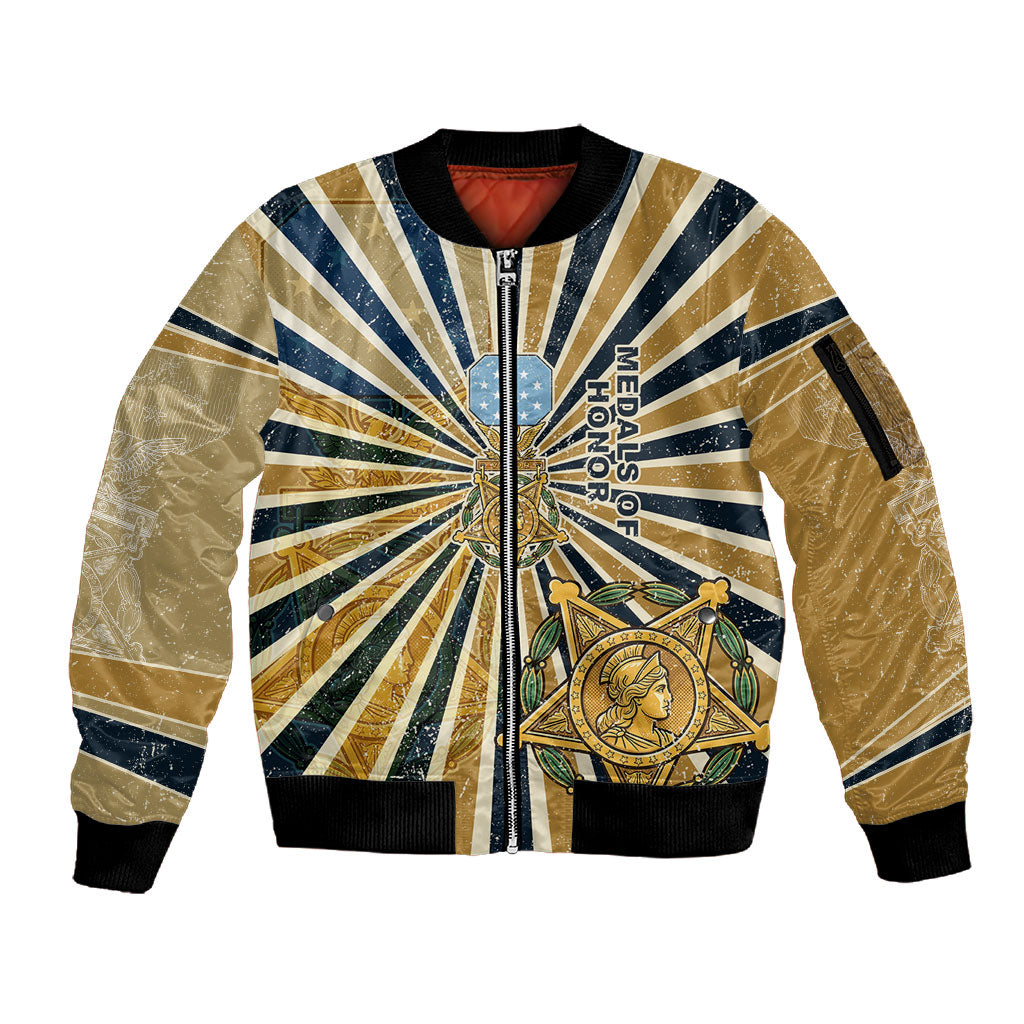 Freddie Stowers Sleeve Zip Bomber Jacket Medal Of Honor Hero - Vintage Retro Sunburst - Military Valor Heritage