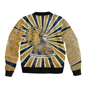 Freddie Stowers Sleeve Zip Bomber Jacket Medal Of Honor Hero - Vintage Retro Sunburst - Military Valor Heritage