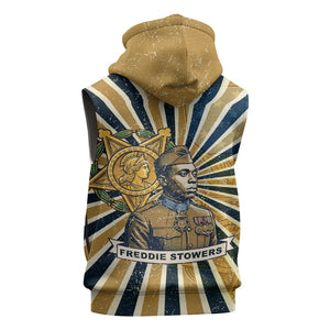 Freddie Stowers Sleeveless Hoodie Medal Of Honor Hero - Vintage Retro Sunburst - Military Valor Heritage