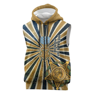 Freddie Stowers Sleeveless Zip Hoodie Medal Of Honor Hero - Vintage Retro Sunburst - Military Valor Heritage