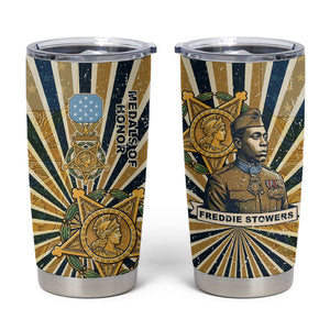 Freddie Stowers Tumbler Cup Medal Of Honor Hero - Vintage Retro Sunburst - Military Valor Heritage