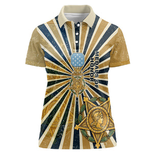 Freddie Stowers Women Polo Shirt Medal Of Honor Hero - Vintage Retro Sunburst - Military Valor Heritage