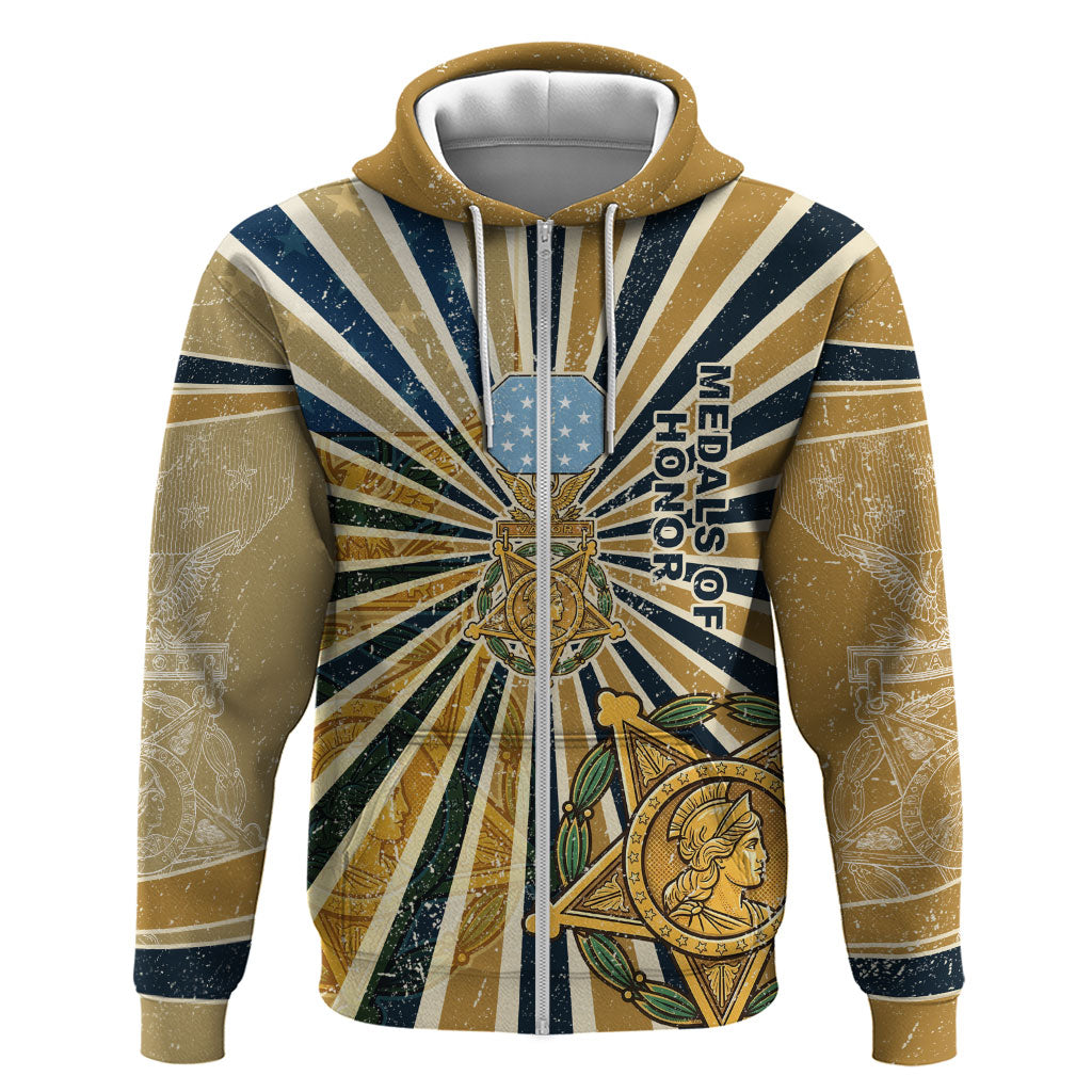 Freddie Stowers Zip Hoodie Medal Of Honor Hero - Vintage Retro Sunburst - Military Valor Heritage