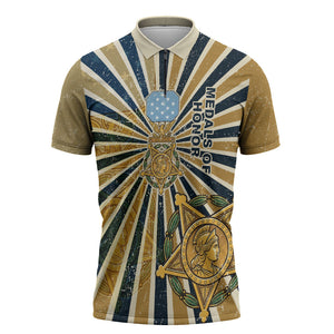 Freddie Stowers Zipper Polo Shirt Medal Of Honor Hero - Vintage Retro Sunburst - Military Valor Heritage