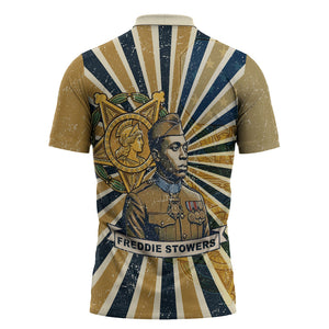 Freddie Stowers Zipper Polo Shirt Medal Of Honor Hero - Vintage Retro Sunburst - Military Valor Heritage
