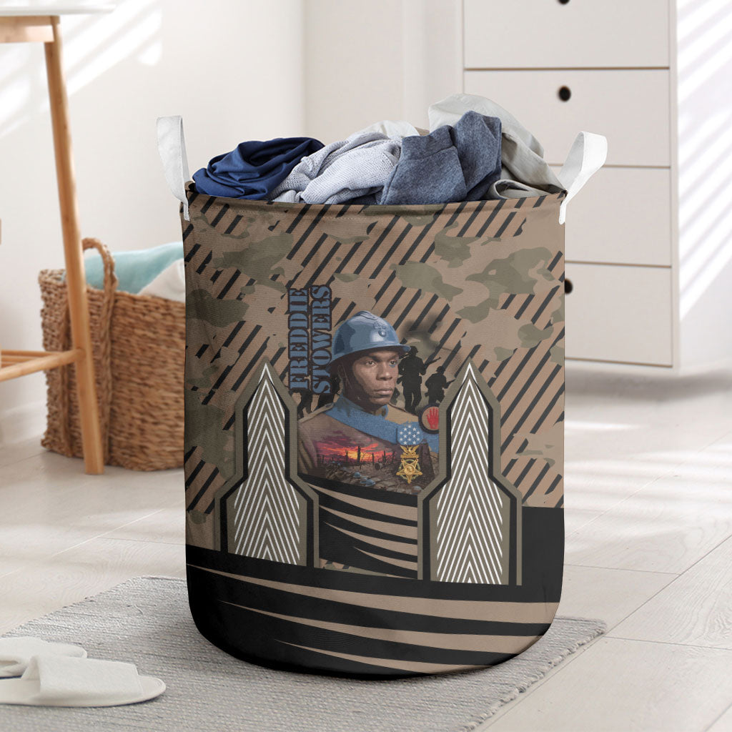 Freddie Stowers African American Laundry Basket Medal Of Honor Red Hand - Military Camouflage Striped World War I