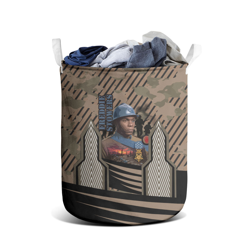 Freddie Stowers African American Laundry Basket Medal Of Honor Red Hand - Military Camouflage Striped World War I