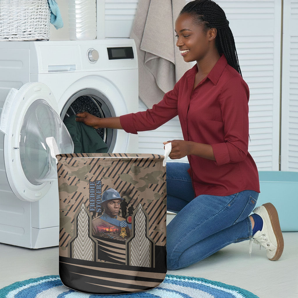 Freddie Stowers African American Laundry Basket Medal Of Honor Red Hand - Military Camouflage Striped World War I