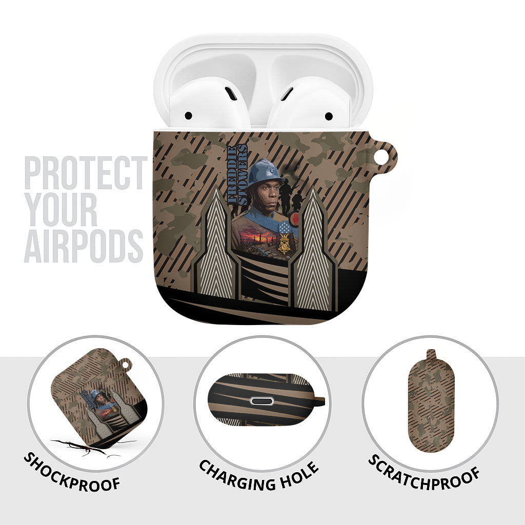 Freddie Stowers African American AirPods Case Medal Of Honor Red Hand - Military Camouflage Striped World War I